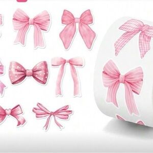 500 Pink Ribbon Bow Stickers 8 Designs